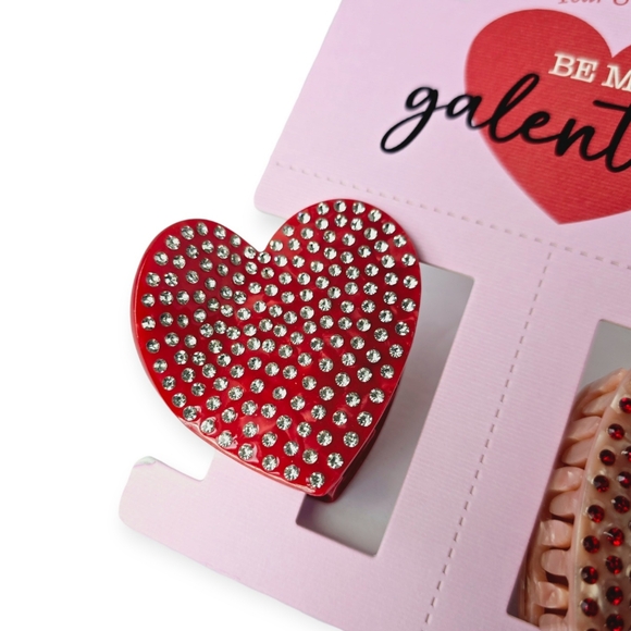 Piper K Valentine Heart Rhinestone Claw Hair Clips (Set of 2) - Red & Pink - Picture 3 of 4